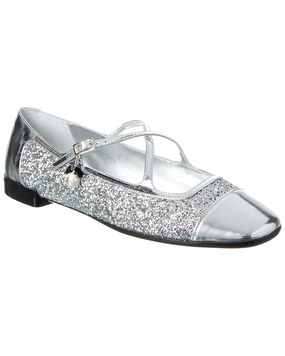 Jimmy Choo Eleri Glitter & Leather Ballerina Flat Meet Friend Elastic Gusset