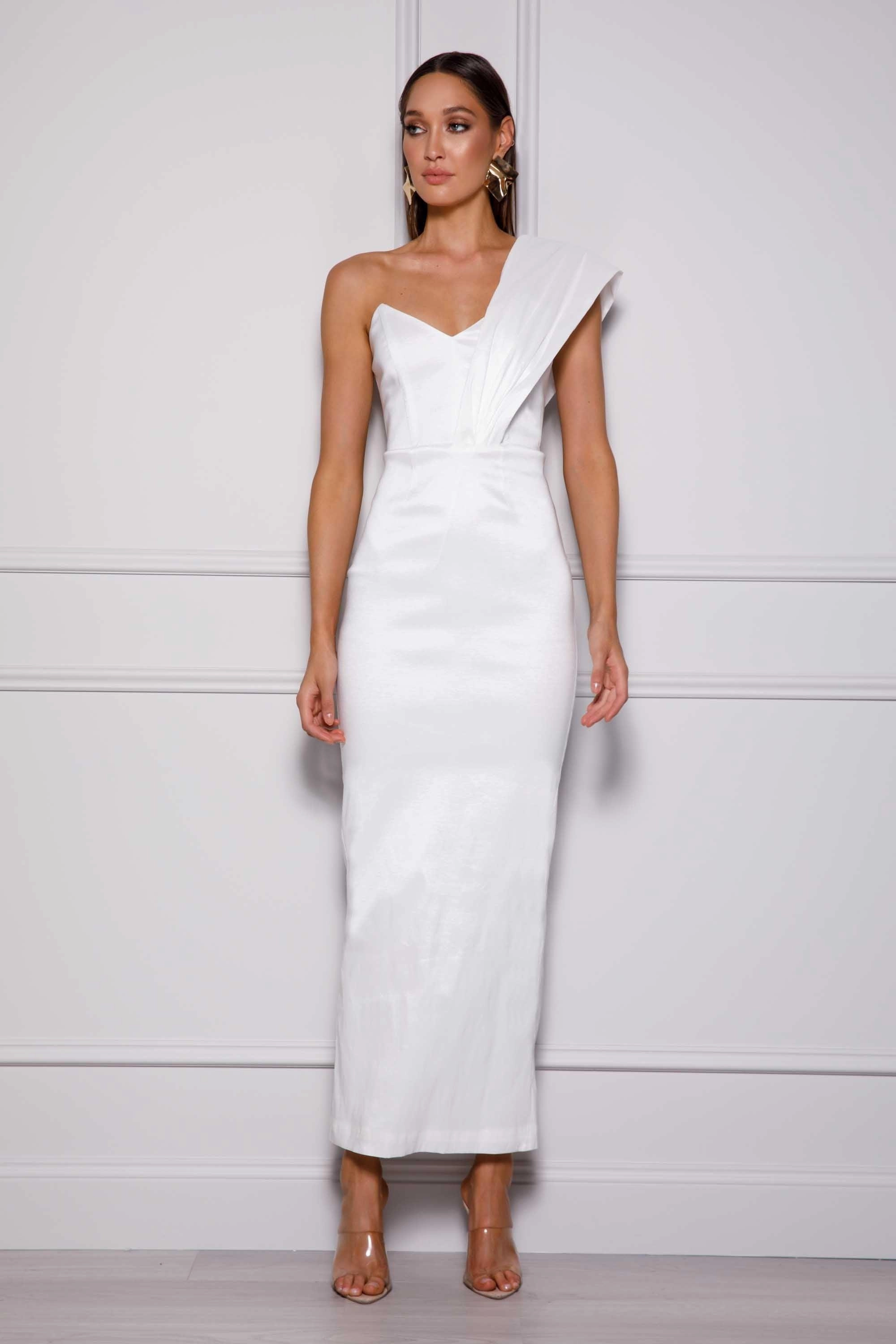 Kaiya Maxi Dress - White Sophisticated Waistband Fit