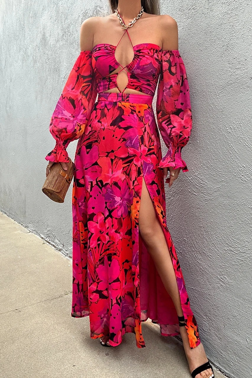 Kharma Maxi Dress - Orange Floral Luxury Feel Effortless Wear