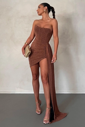 Alia Mini Dress - Bronze Gold Foil Spring Flow