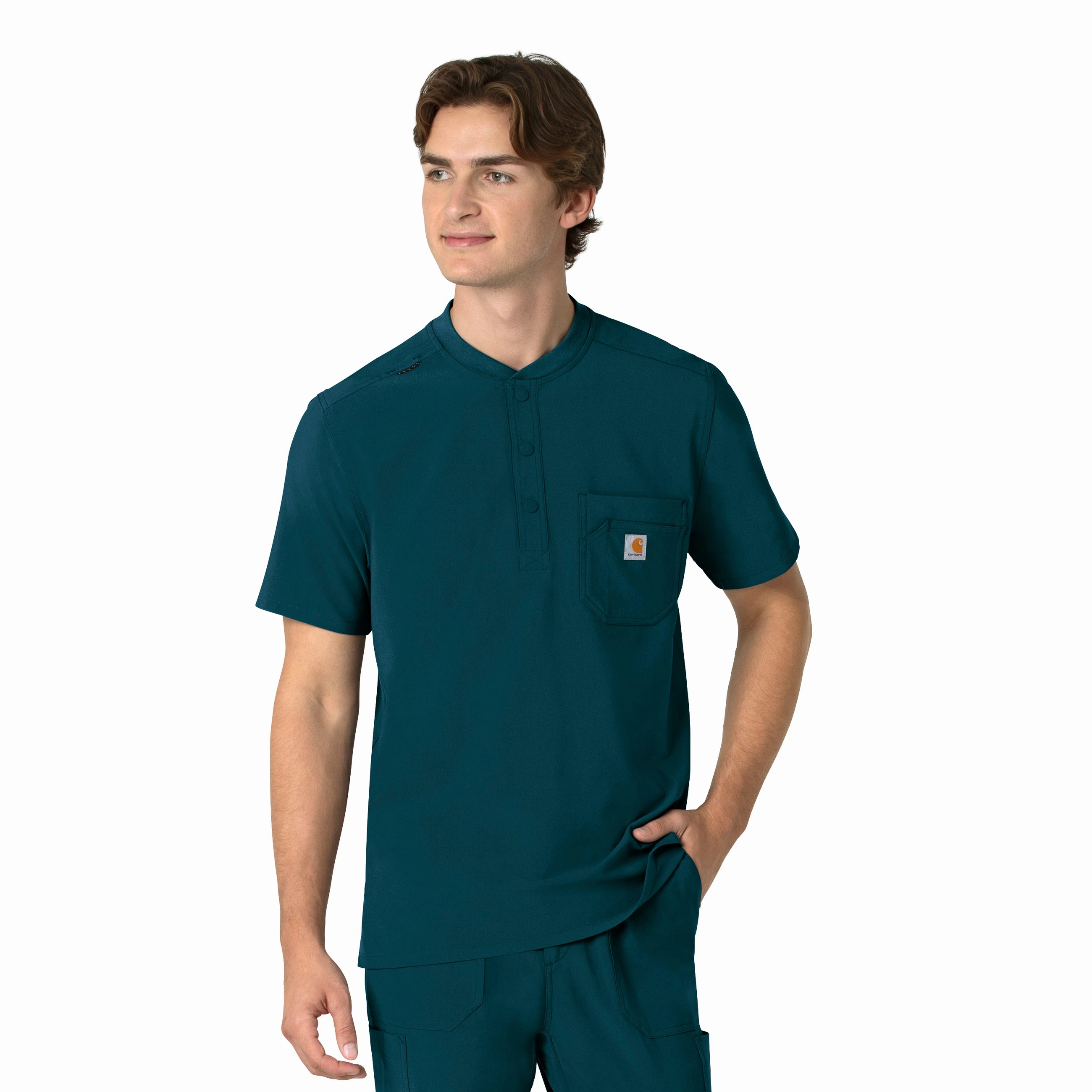 Carhartt Force Cross-Flex Men's Henley Scrub Top - Caribbean VentilatedArmholes FadeResistant Finish