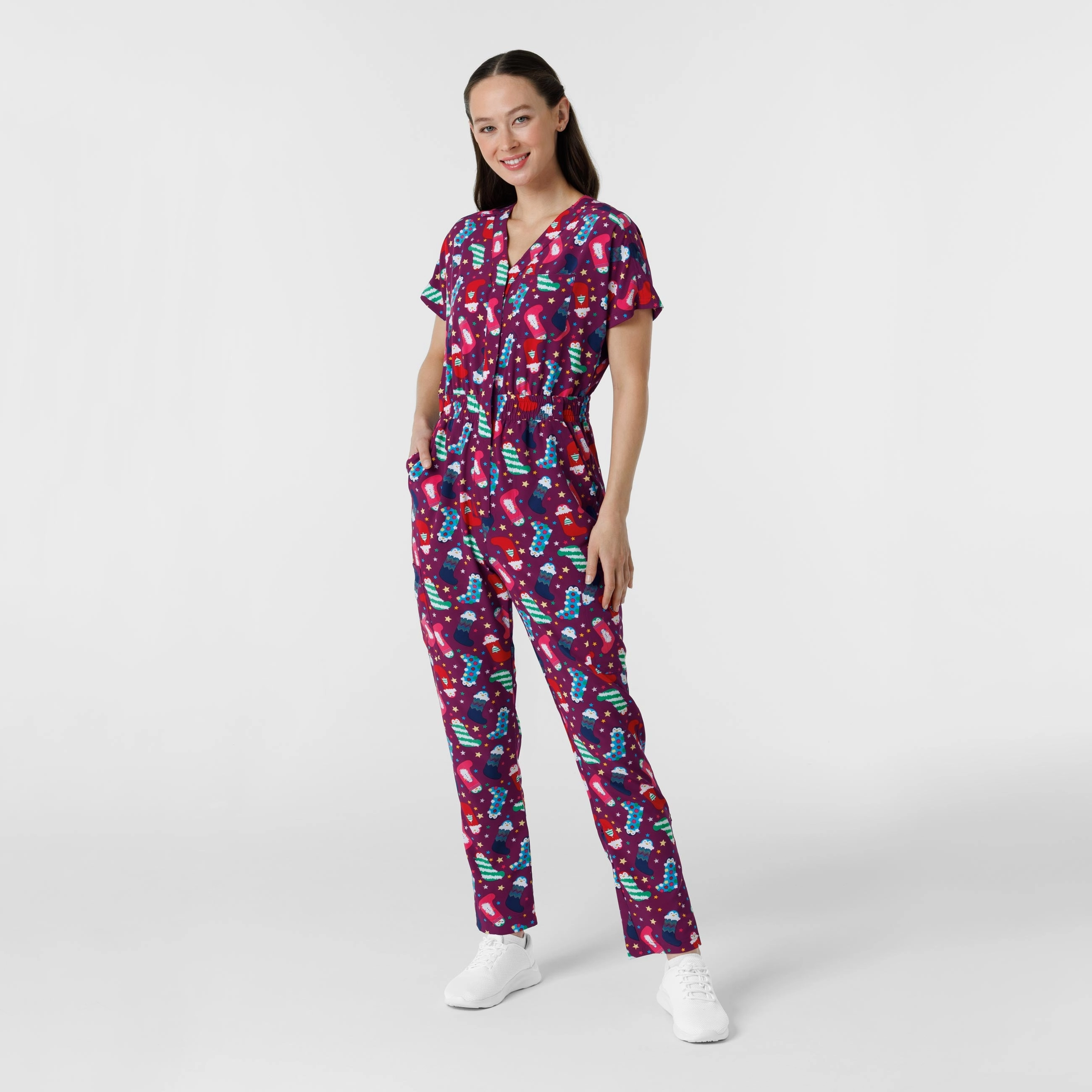 Rugged Fit Wink Women's Holiday Print Zip Front Onesie - Penguin Pals