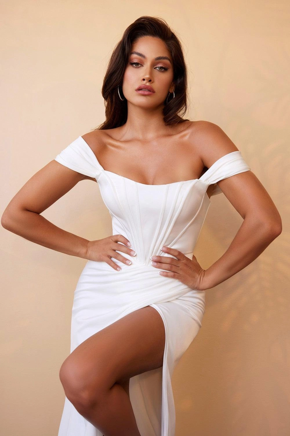 Malina Corset Gown - White Urban Drape Layered Fabric