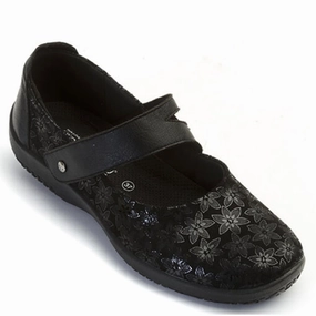 Anti-Fatigue Footwear Arcopedico Cosmo Flats Women's  Black Floral Comfort Mary Jane ZOGG98