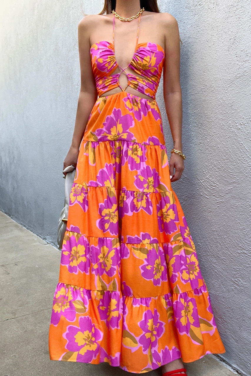 Soft Motion Orchids Maxi Dress - Orange Floral