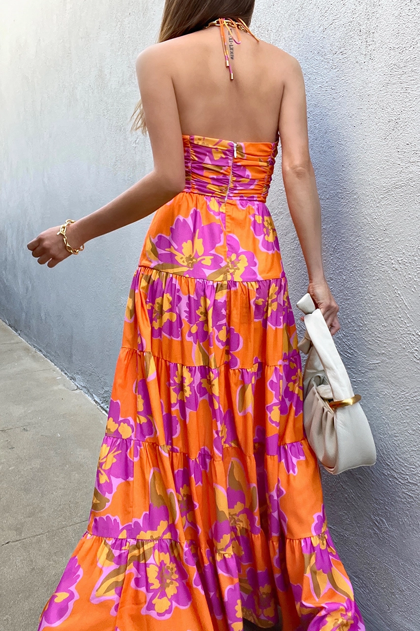 Orchids Maxi Dress - Orange Floral Edgy-Look