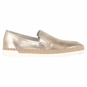 Tod's Pantofola Espadrille Slip On Sneakers in Gold Leather insulated Sleek Comfort