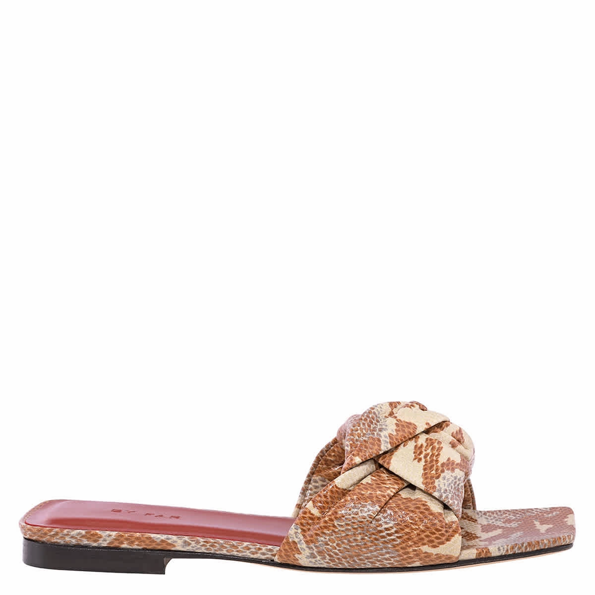 By Far Ladies Almond Knotted Snake-print Slides Fit Glow Cushion Fit