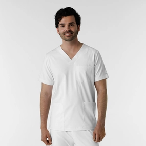 YarnBlend Boundless Men's Multi Pocket V-Neck Scrub Top - White