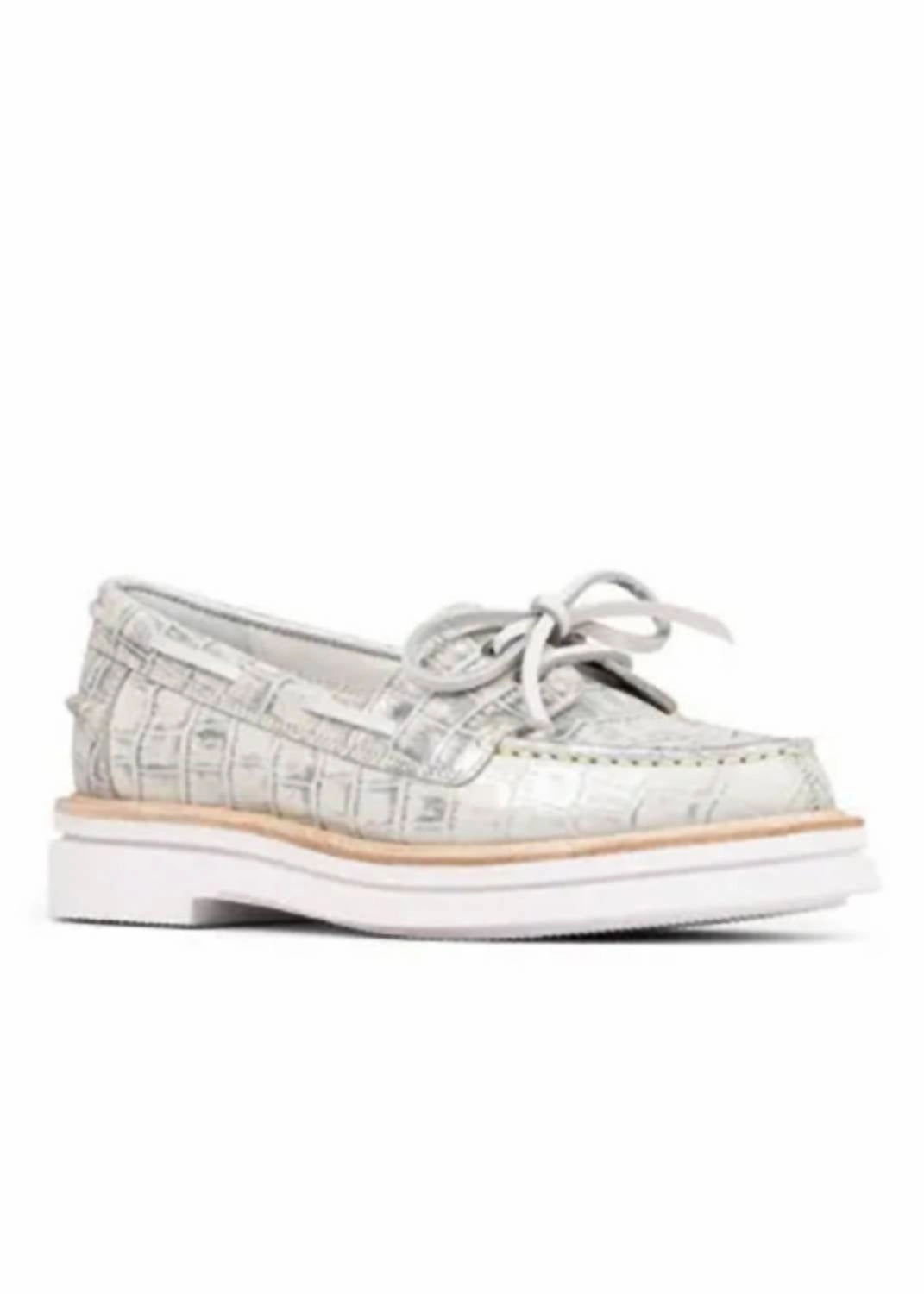 Lillith Boat Shoe In Silver Brushed Metallic Ice Path Look Hunt