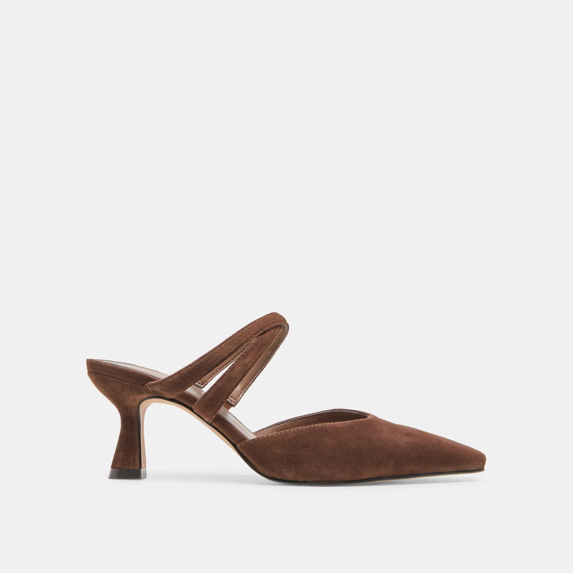 Comfortable Buckle LINORE HEELS DK BROWN SUEDE