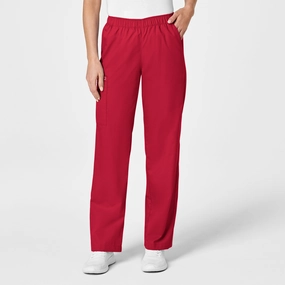 Slim Profile ReinforcedStitching WonderWORK Women's Pull-On Cargo Scrub Pant - Red