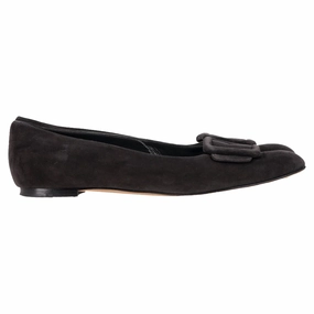 Manolo Blahnik Maydi Ballet Flats in Black Suede Minimal Core