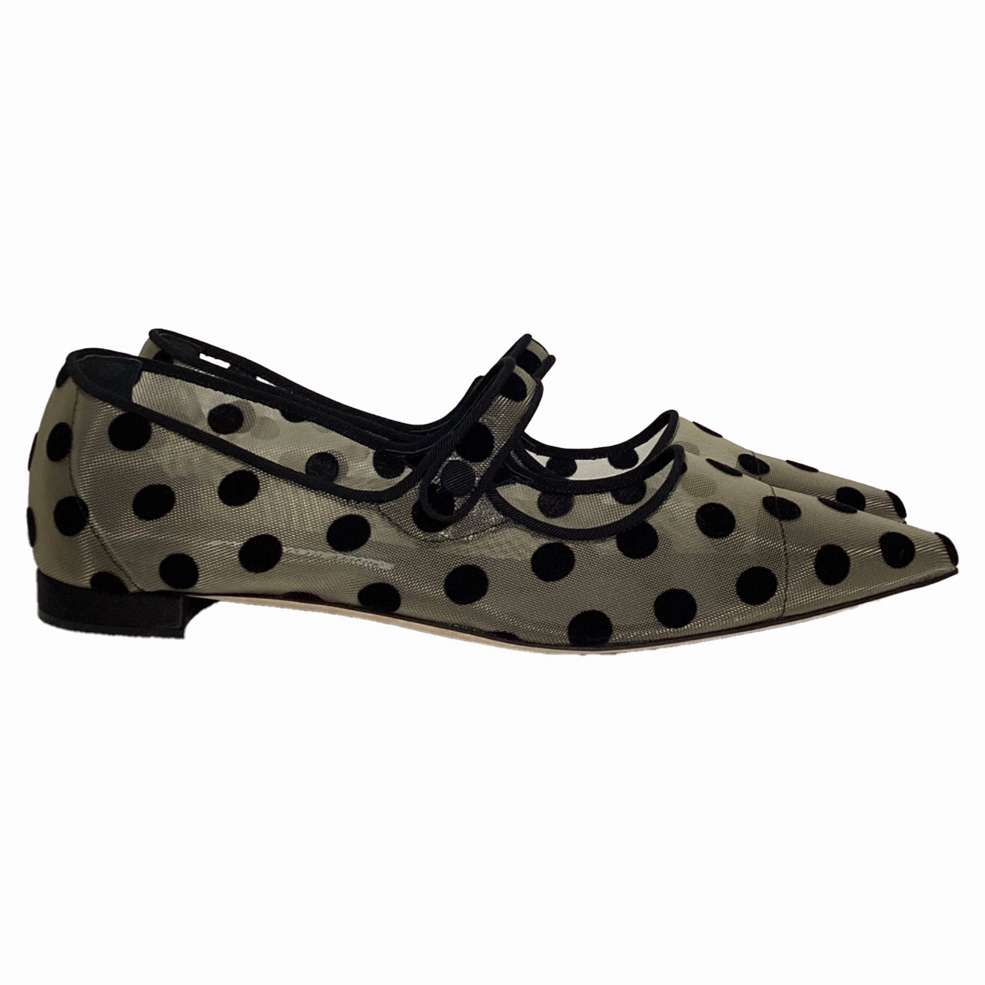 Market Glow Timeless Footwear Manolo Blanhnik Campari Polka Dot Mary Jane Flats in White Polyamide