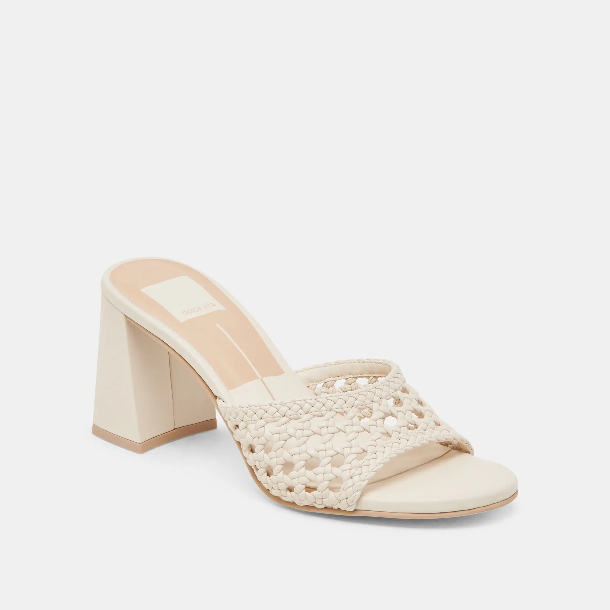 MARGOE HEELS CREME WOVEN STELLA Easy Slip On Chunky Heeled Boots