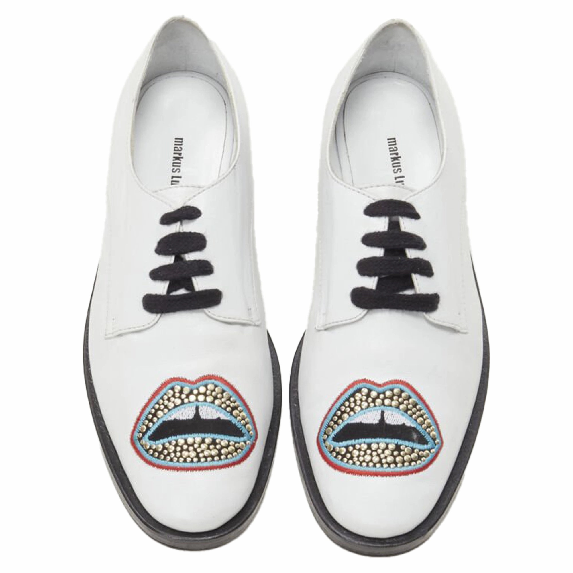 MarkLupfer Signature studded embroide lips leather brogue Coral View