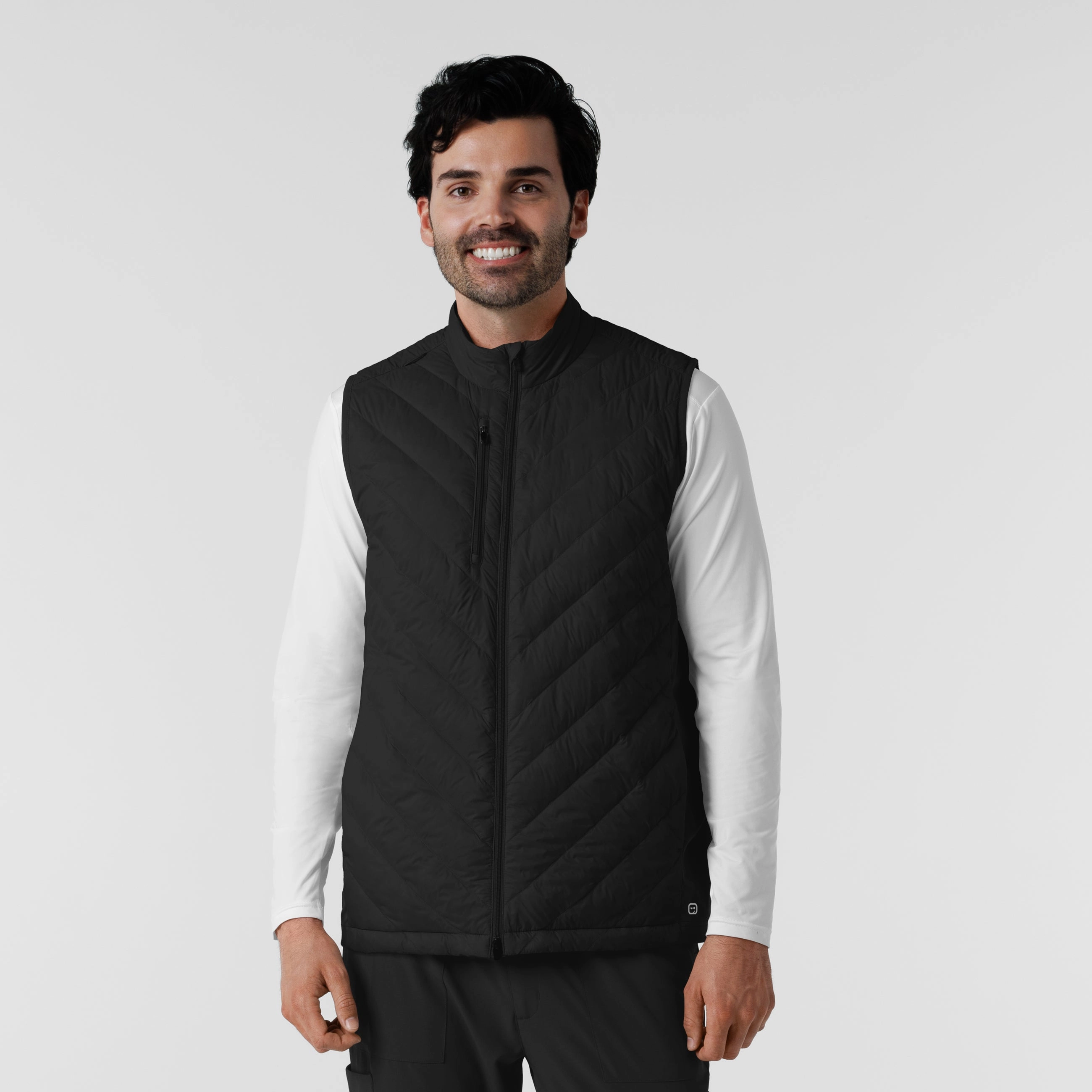 Bold Lines Men's Quilted Scrub Vest - Black
