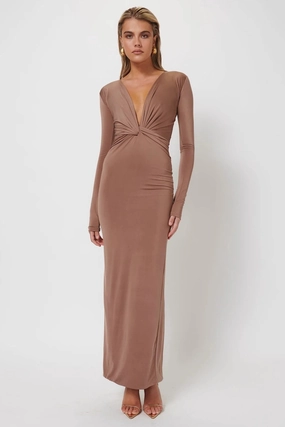 Mira Maxi Dress - Coffee Classic A-line design Air Touch
