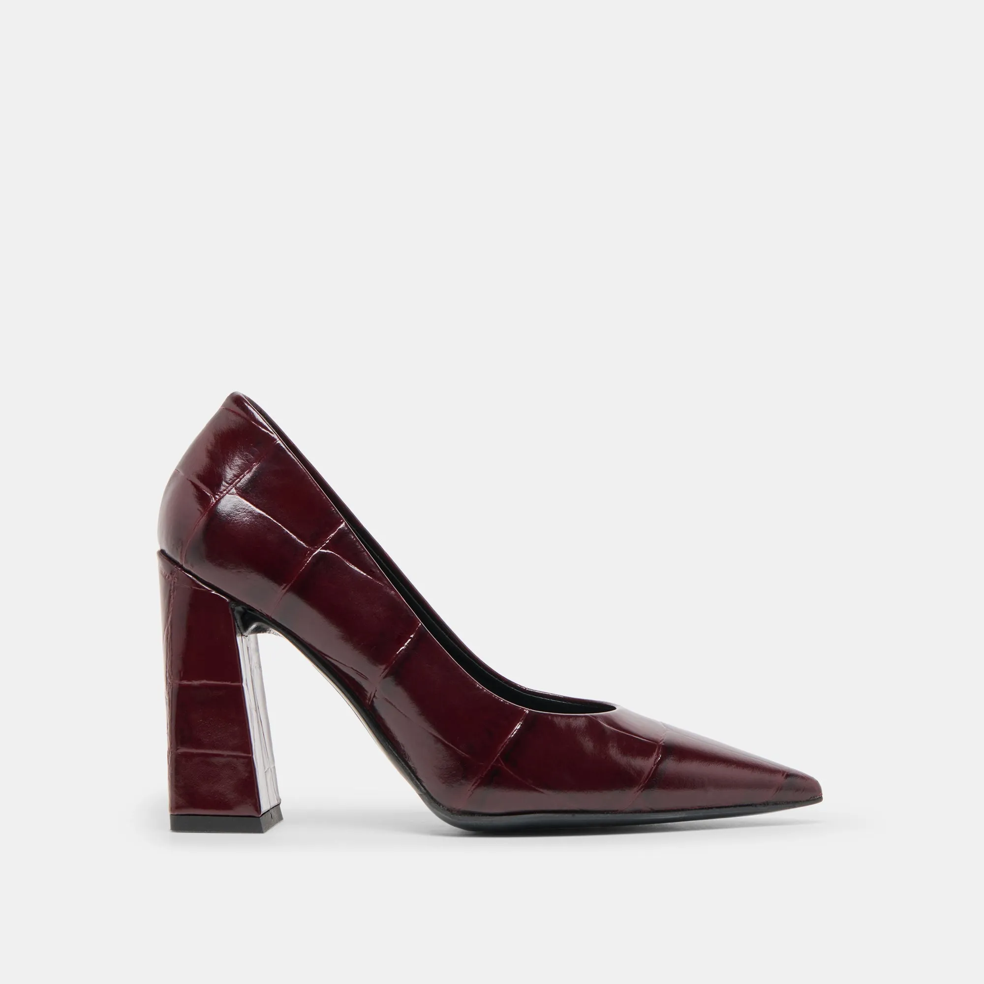 Brunch Look Open Toe MISTY HEELS BURGUNDY CROCO EMBOSSED LEATHER