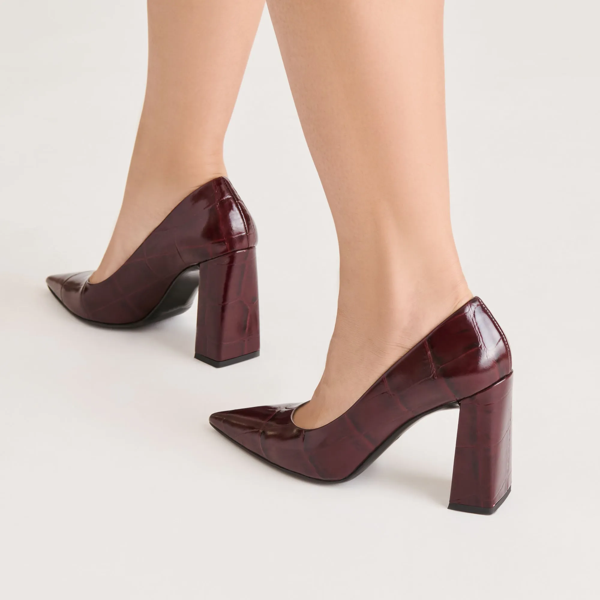 Minimalist Heels MISTY HEELS BURGUNDY CROCO EMBOSSED LEATHER