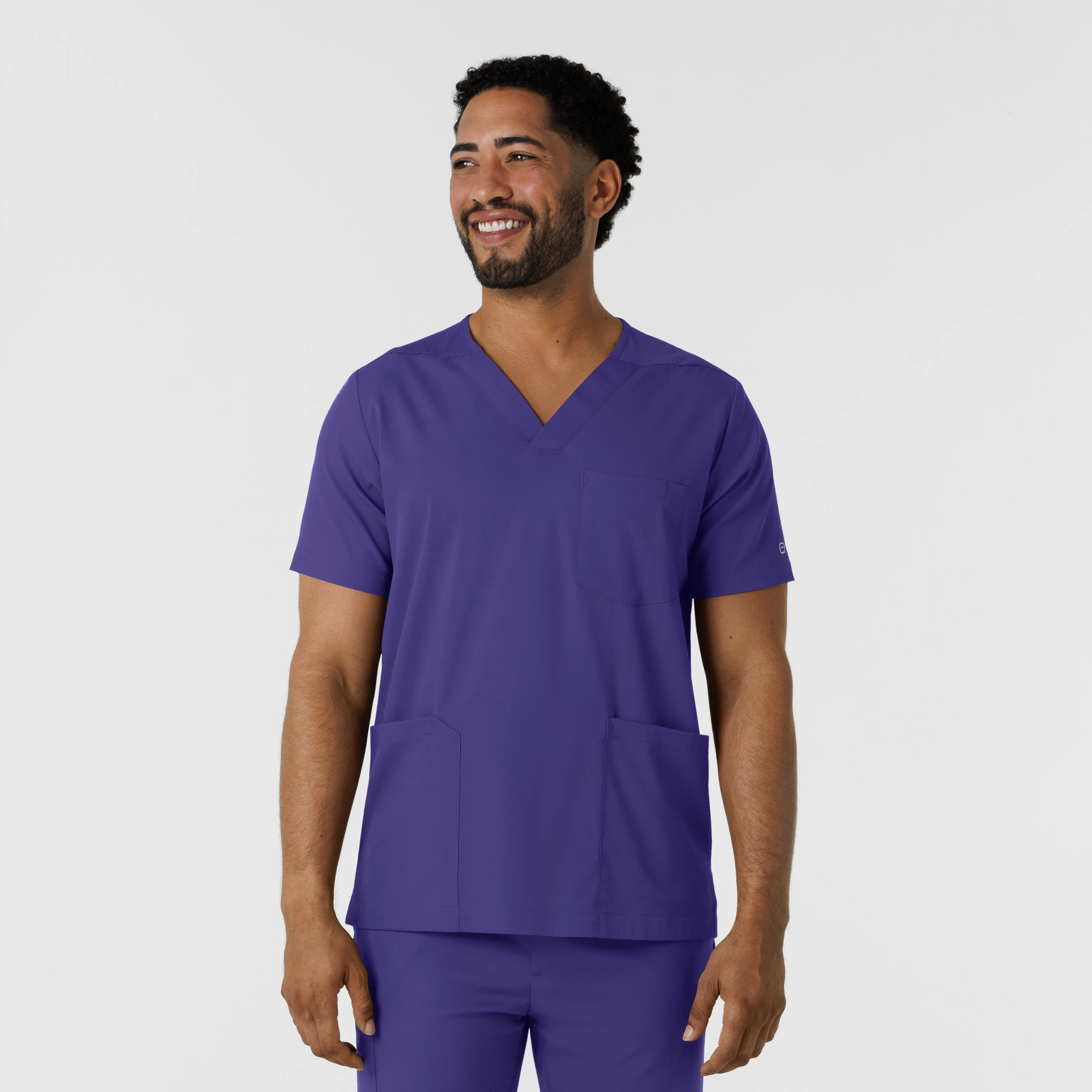 Boundless Men's Multi Pocket V-Neck Scrub Top - Grape Odor Resistant Coating