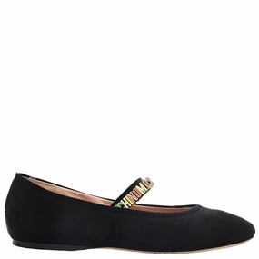 Mesh Layer Metal Buckle Moschino Mini Logo Lettering Ballet Flats