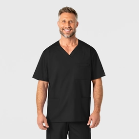 Relaxed Crew Neck Opening Comfort Cushion Neckline WonderWORK Men's V-Neck Scrub Top - Black