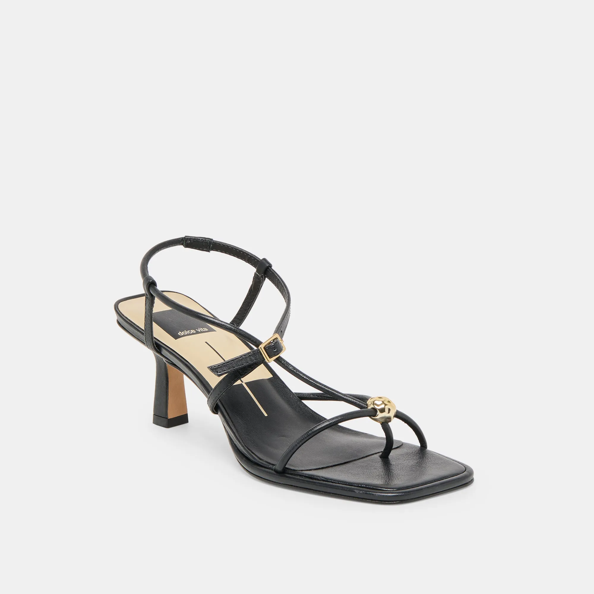 MYLEE HEELS BLACK LEATHER Comfy Sandals Tuxedo Party Shoes
