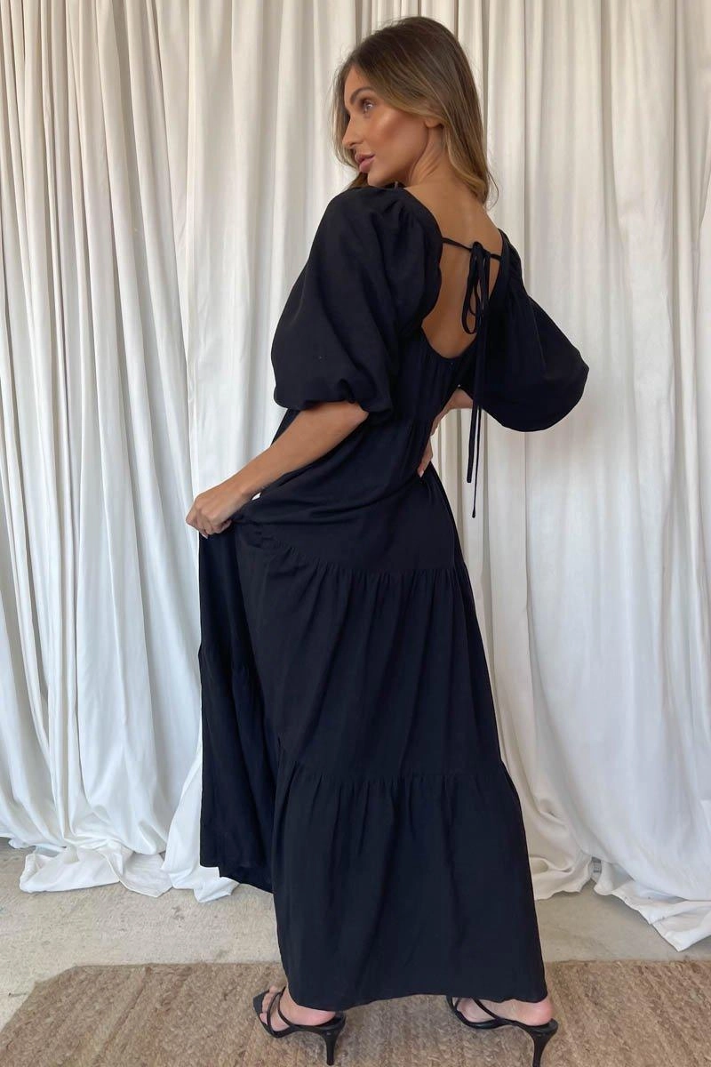 Adeline Dress - Black Dreamy Look Embroidered Fabric