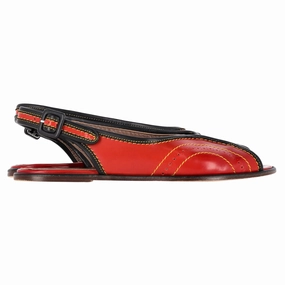 Run Step Quick-Dry Material Marni Slingback Peep Toe Flats in Red Leather