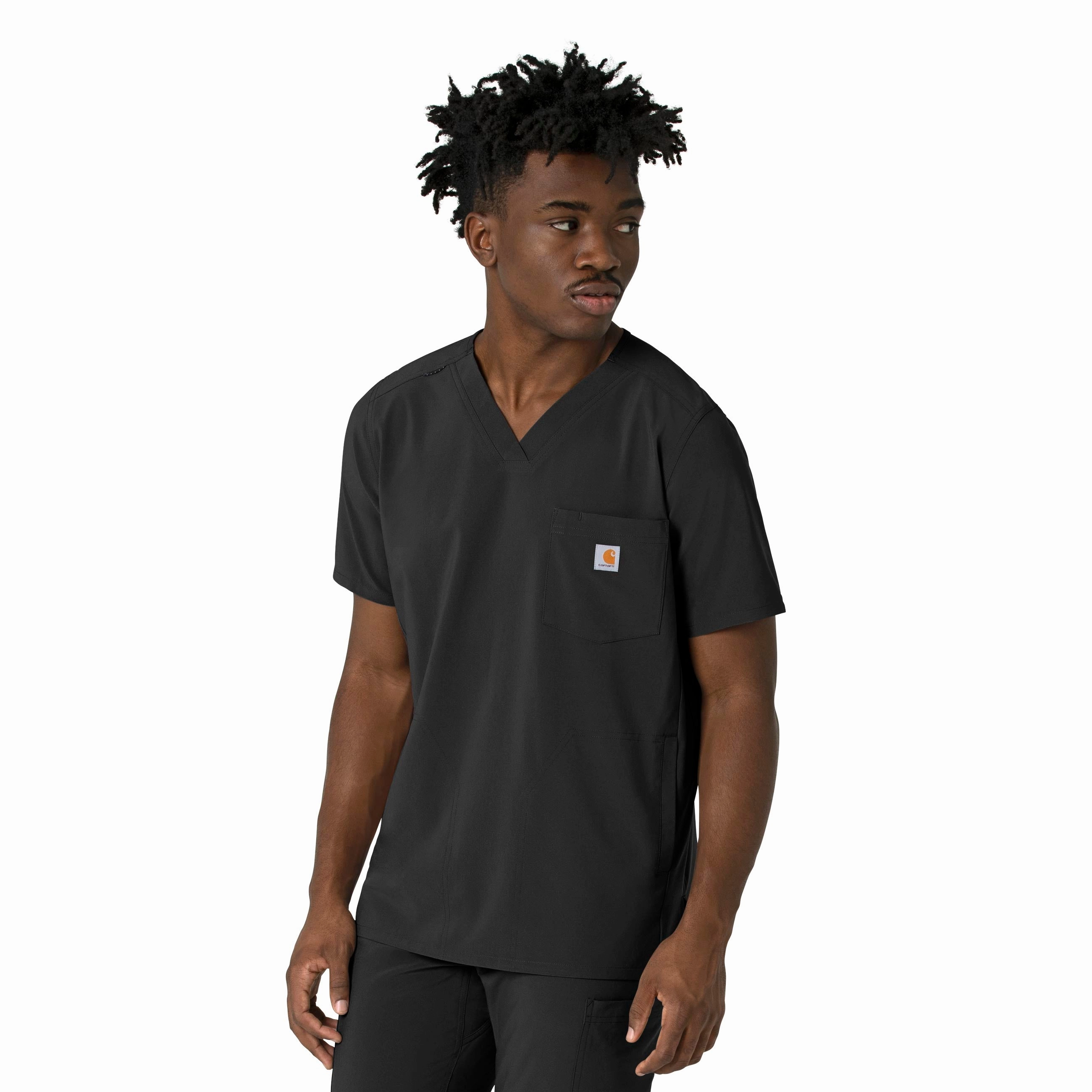 Carhartt Force Cross-Flex Men's V-Neck Scrub Top - Black FrictionResistantEdges