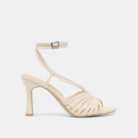 NIVANA HEELS OFF WHITE CRINKLE PATENT Winter Sandals Luxe Mood