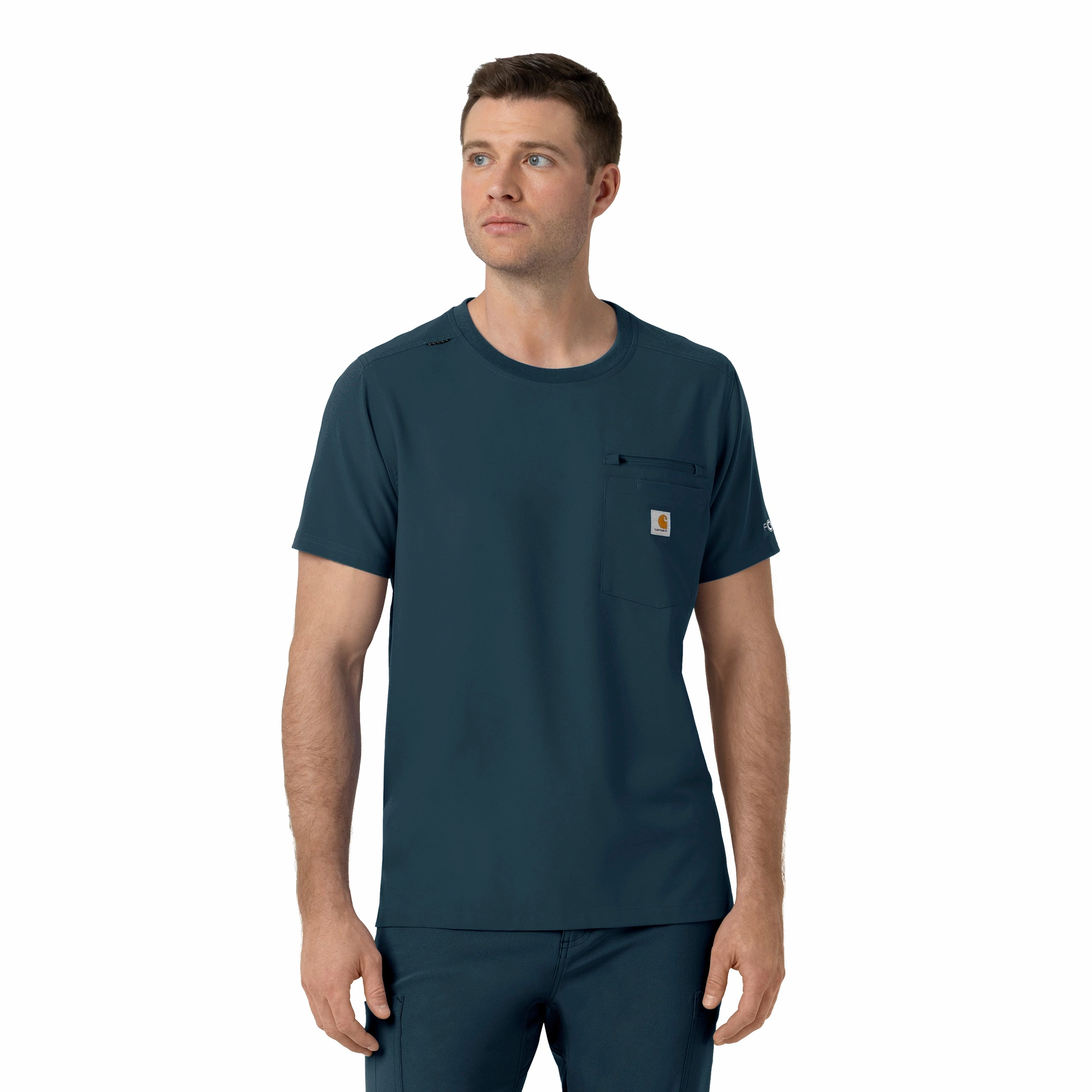 Carhartt Force Cross-Flex Men's Crew Neck Scrub Top - Navy Airflow Optimized Weave