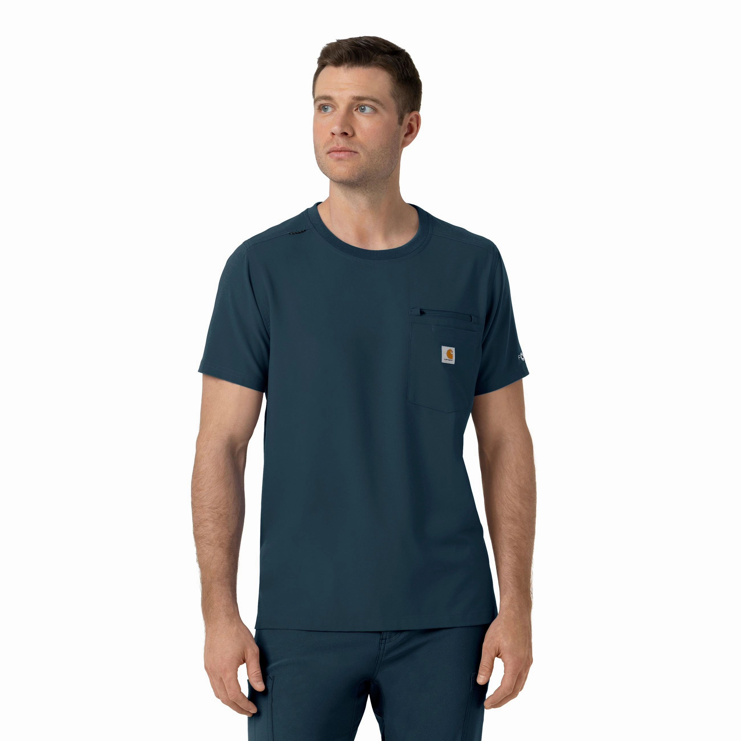 Carhartt Force Cross-Flex Men's Crew Neck Scrub Top - Navy Regular Fit Seamless Knit Design