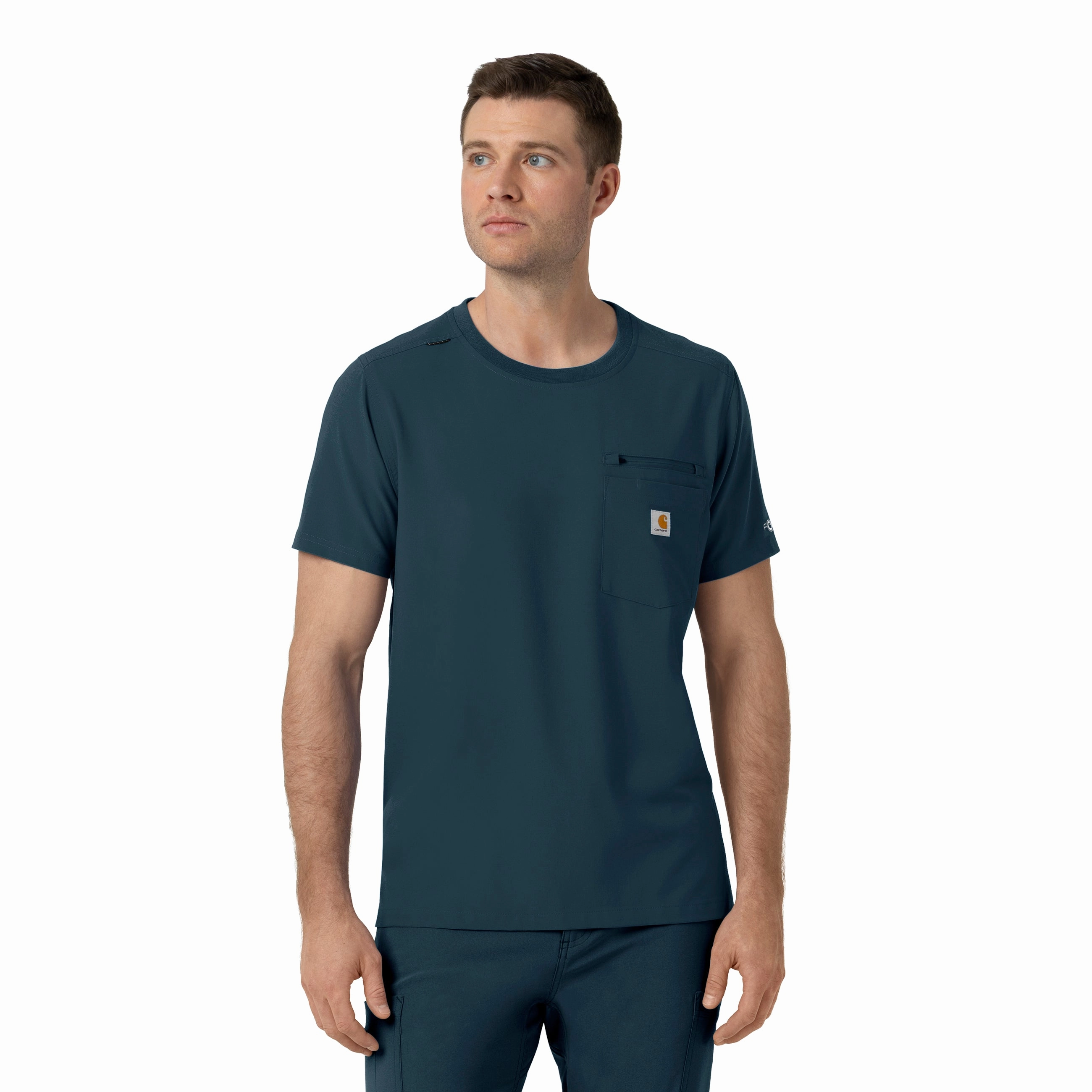 Carhartt Force Cross-Flex Men's Crew Neck Scrub Top - Navy YarnDyedQuality High Visibility Trim