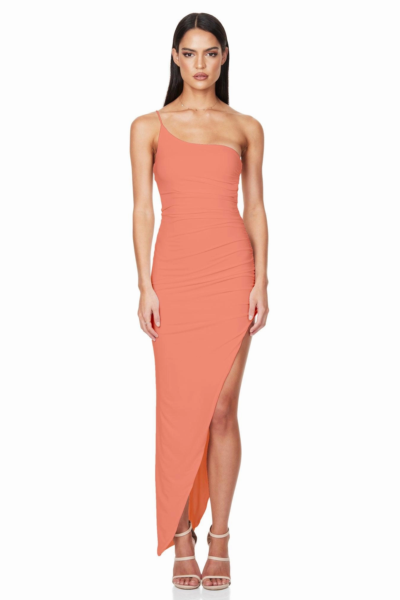 Cool Fabric Balanced Look Nookie Aria One Shoulder Gown - Melon