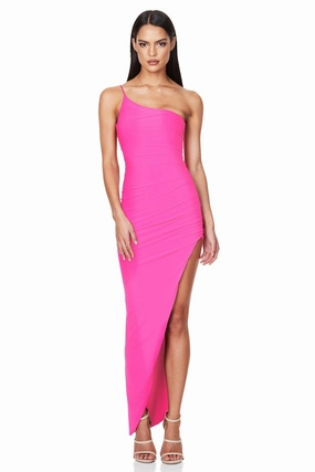 Nookie Aria One Shoulder Gown - Neon Pink Elegant Finish