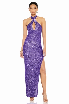 Nookie Elite Gown - Amethyst Sleek Draping Subtle-Print