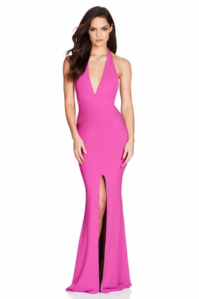 Polished office dress Nookie Illegal Halter Gown - Neon Pink