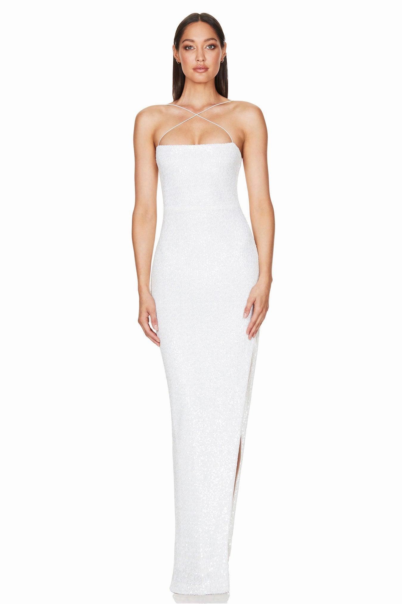 Maximalist-Trend Sophisticated Tailoring Nookie Leilani Gown - White