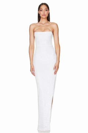 Maximalist-Trend Sophisticated Tailoring Nookie Leilani Gown - White