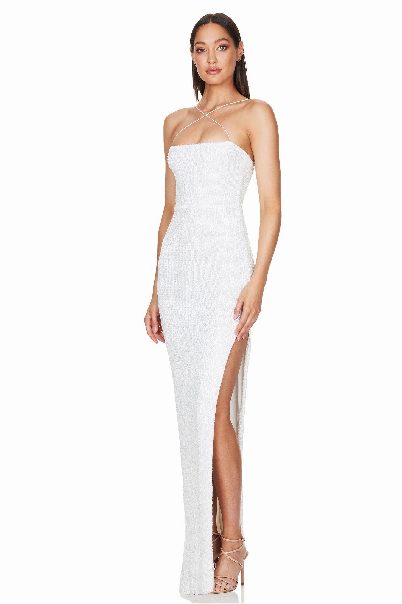 Elegant Waistband Active Outfit Nookie Leilani Gown - White