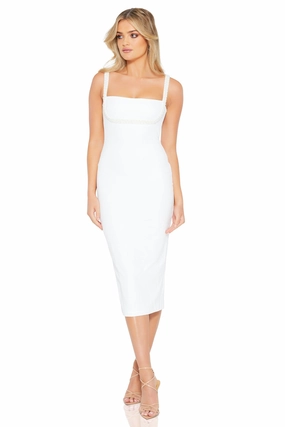 Nookie Nouveau Midi Dress - White Soft Pleats Soft cotton blend dress
