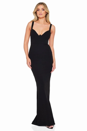Romantic dinner wear Minimalist fit-and-flare Nookie Romance Gown - Black