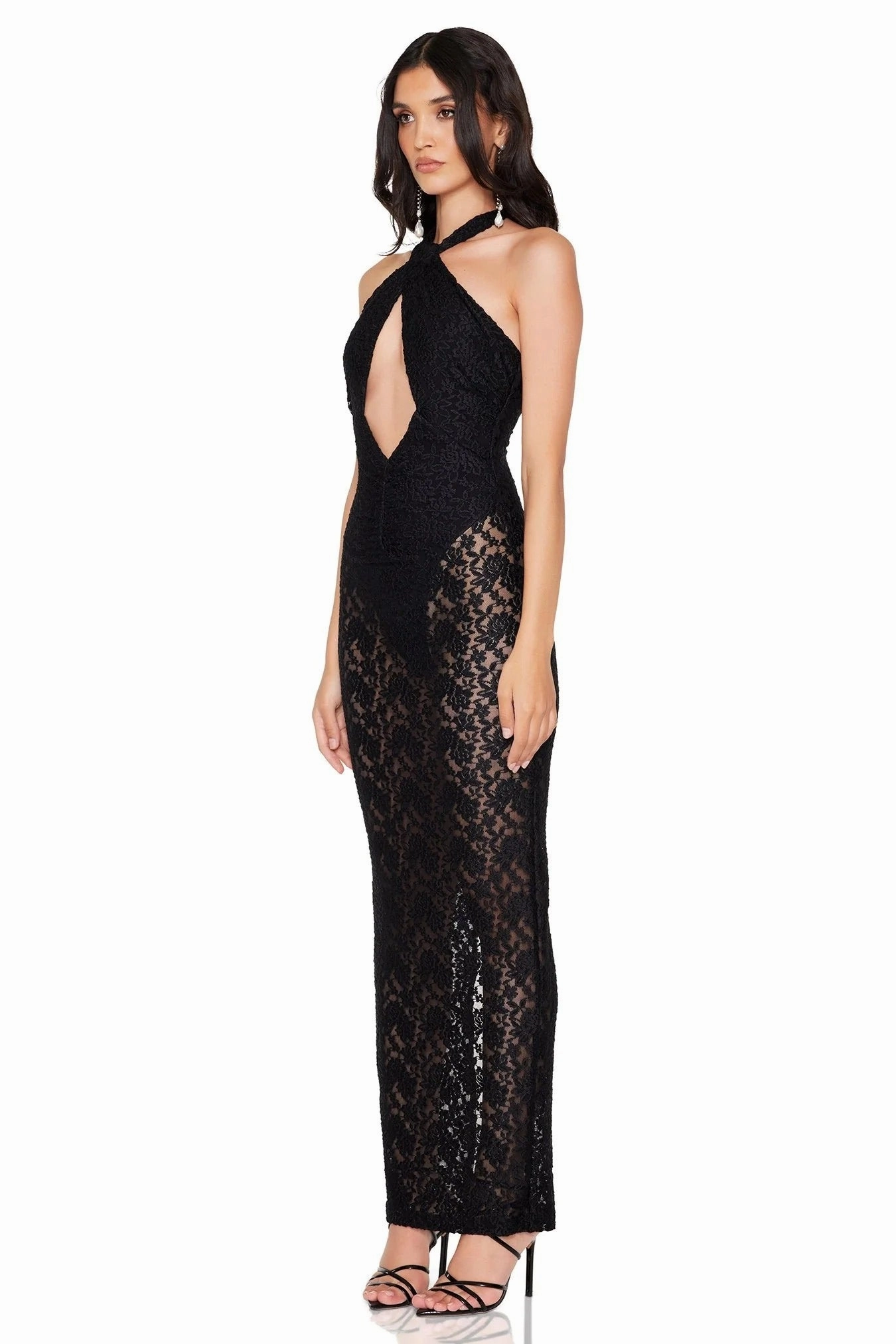 Boho Mood Light And Airy Nookie Roxana Halter Gown - Unlined Black