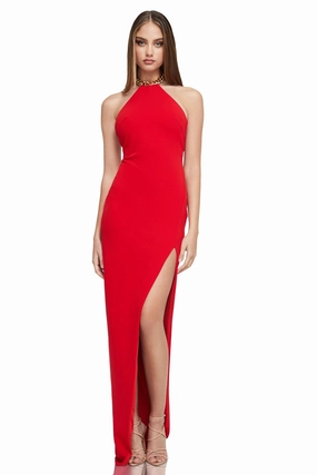 Lounge Feel Glossy Fabric Nookie Scandal Gown - Fire