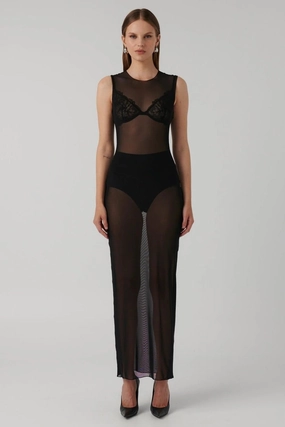 Luxe Fabric Travel Ready Nova Mesh Maxi Dress - Black