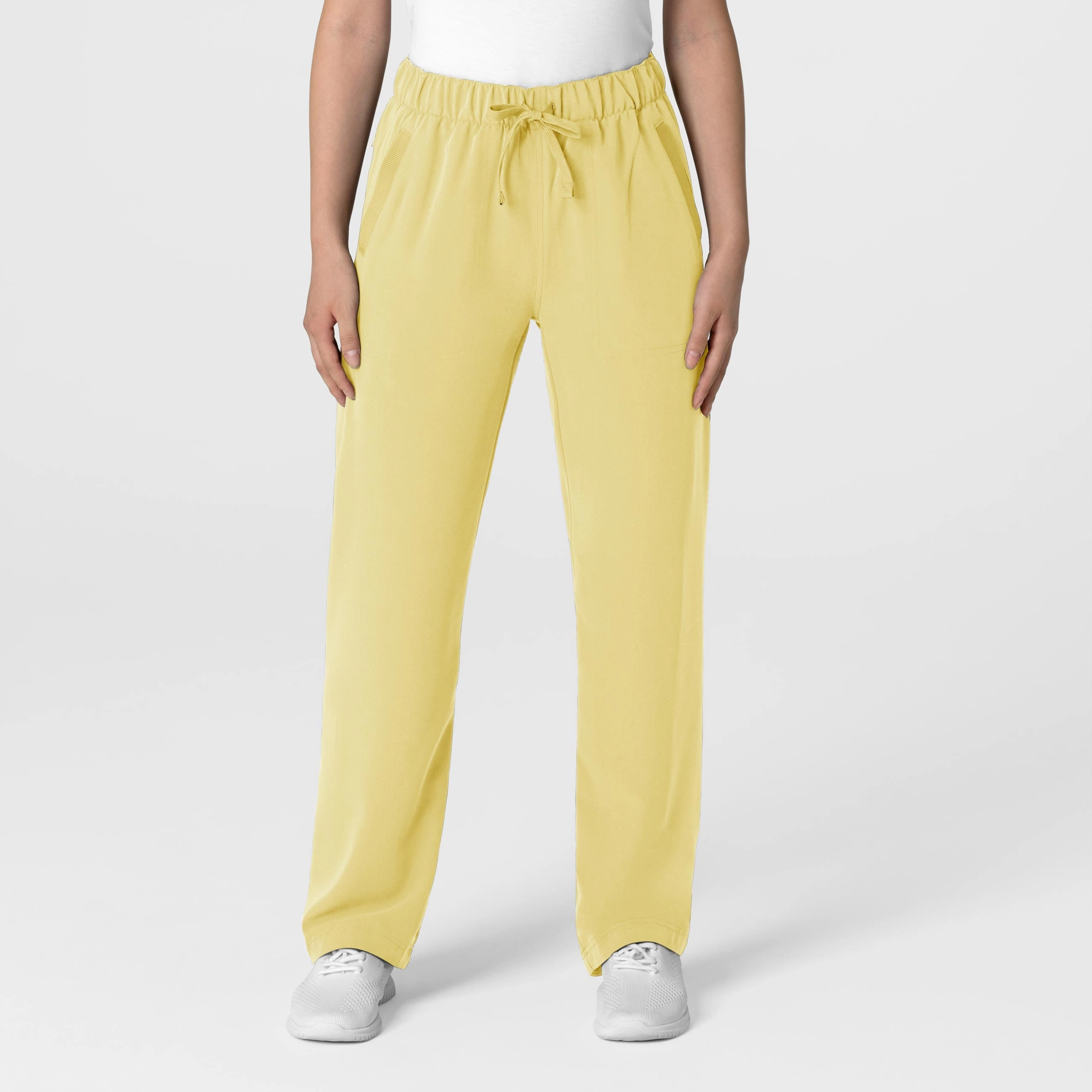 Double Needle Stitching Casual Performance Wear Nova Women's Stovepipe High-Low Hem Scrub Pant - Sunshine Yellow