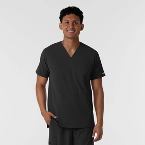 NURTUR Men's V-Neck Scrub Top - Black DurableZipper
