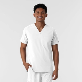 Durable Overlock Stitch NURTUR Men's V-Neck Scrub Top - White